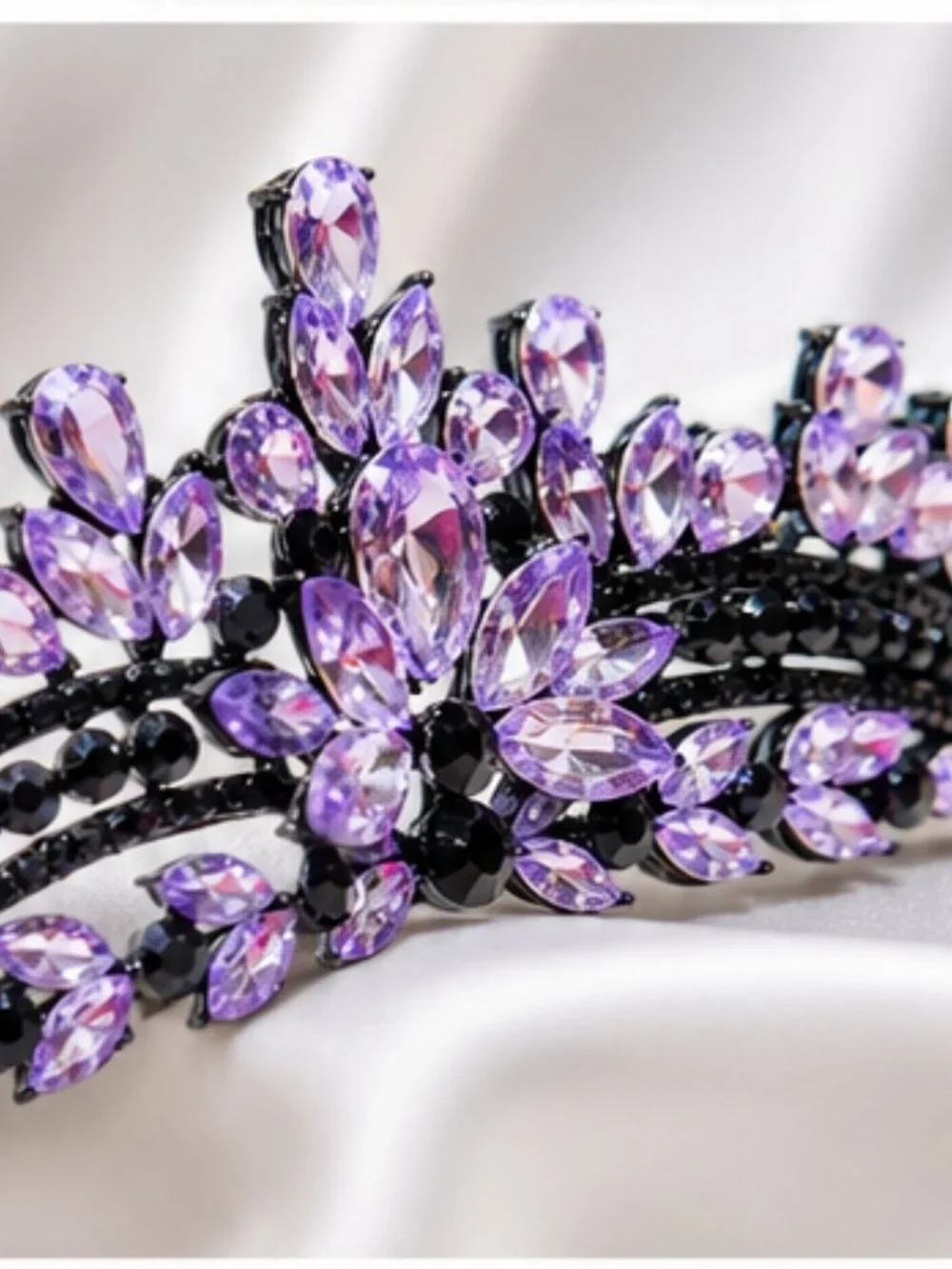 black purple tiara, Princess tiara, Halloween costume crown, Flower Girl tiara